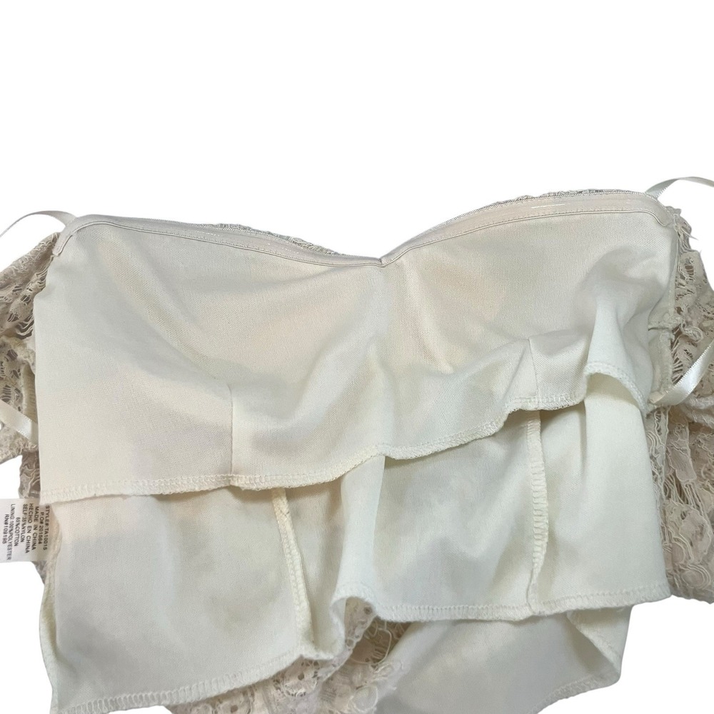 Beige Lace Crop Top Cold Shoulder S Sweetheart w Bra Boho Cowgirl Festival Fairy - Picture 9 of 12